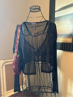 Black Sheer Tie-Front Mesh Cover-Up 🖤